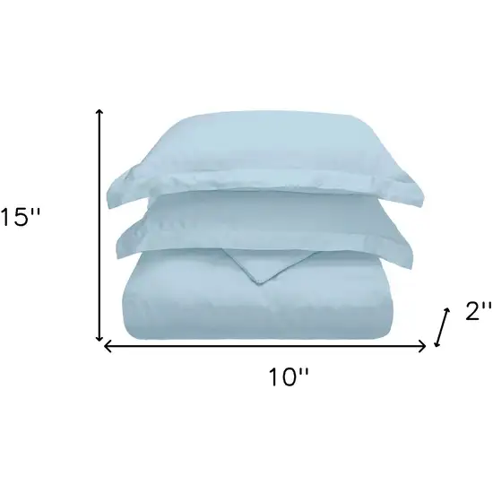 Light Blue King Cotton Blend Washable Duvet Cover Set With Two Shams Photo 6