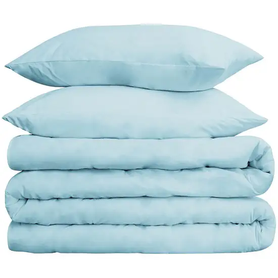 Light Blue King Cotton Blend Washable Duvet Cover Set Photo 2