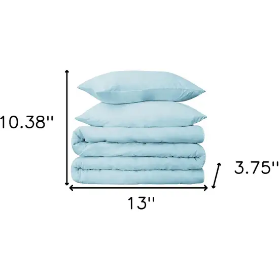 Light Blue King Cotton Blend Washable Duvet Cover Set Photo 4