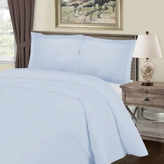 Light Blue Queen Cotton Blend 1000 Thread Count Washable Duvet Cover Set Photo 3