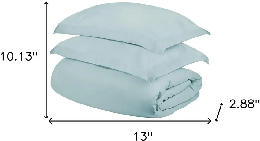 Light Blue Queen Cotton Blend 300 Thread Count Washable Duvet Cover Set Photo 5