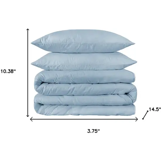 Light Blue Queen Cotton Washable Duvet Cover Set With Two Shams Photo 6