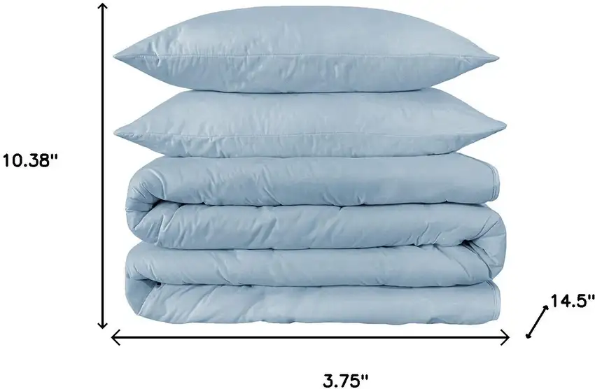 Light Blue Queen Cotton Washable Duvet Cover Set With Two Shams Photo 6