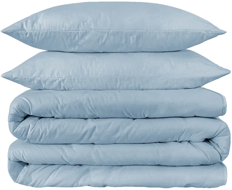 Light Blue Queen Cotton Washable Duvet Cover Set With Two Shams Photo 2