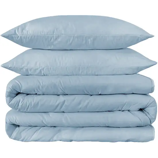 Light Blue Queen Cotton Washable Duvet Cover Set With Two Shams Photo 2