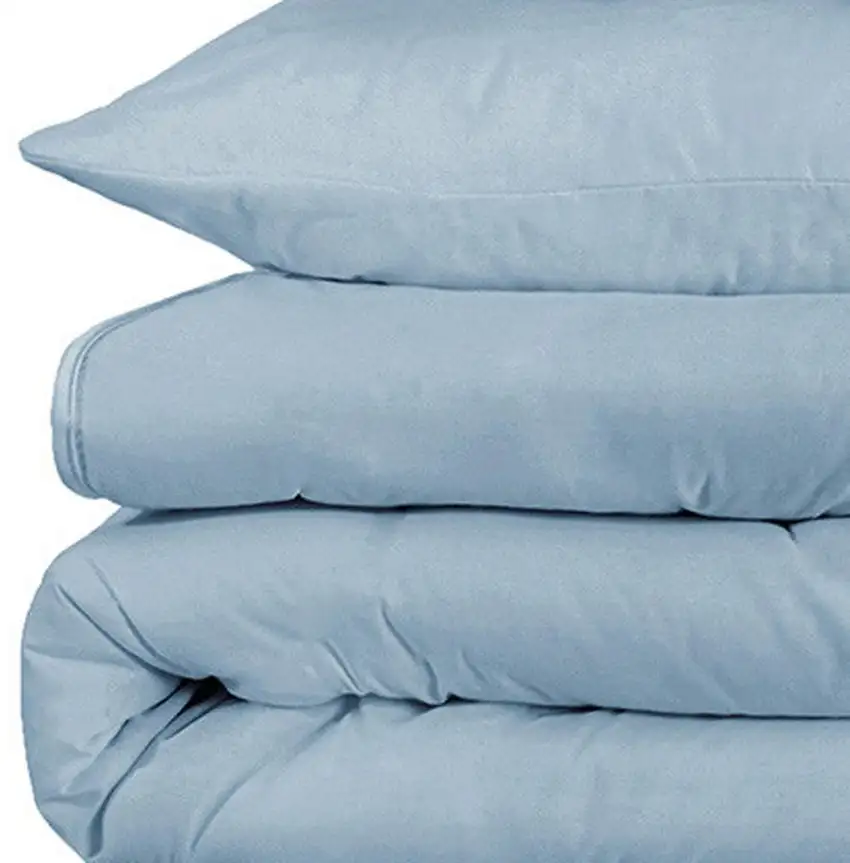 Light Blue Queen Cotton Washable Duvet Cover Set With Two Shams Photo 4