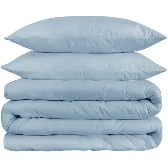Light Blue Queen Cotton Washable Duvet Cover Set With Two Shams Photo 3