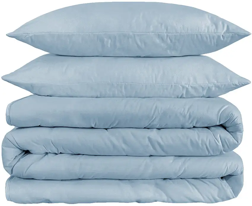 Light Blue Queen Cotton Washable Duvet Cover Set With Two Shams Photo 3