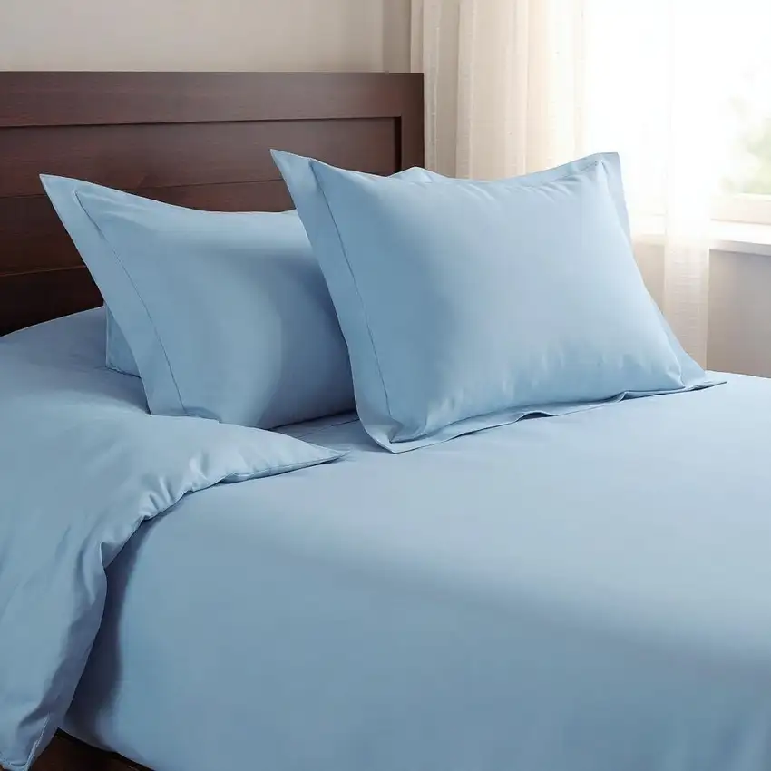 Light Blue Queen Cotton Washable Duvet Cover Set With Two Shams Photo 1