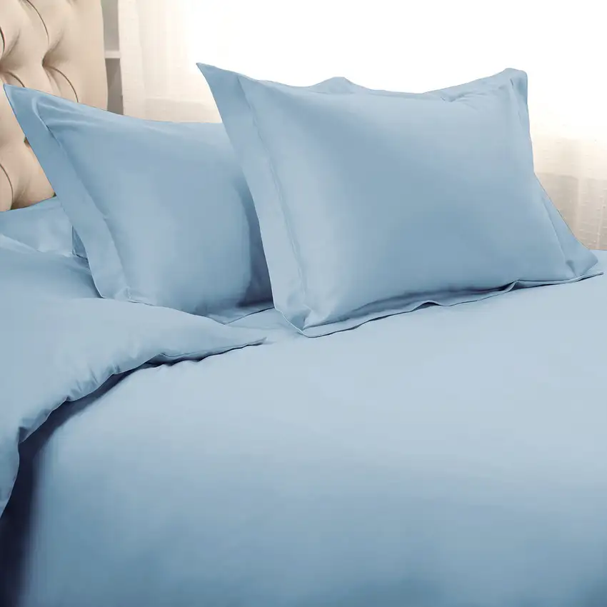 Light Blue Queen Cotton Washable Duvet Cover Set With Two Shams Photo 5