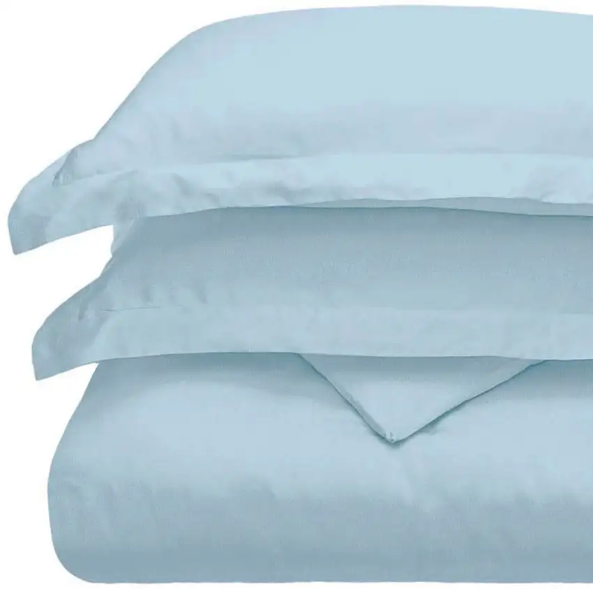 Light Blue Queen Rayon Washable Duvet Cover Set With Two Shams Photo 4