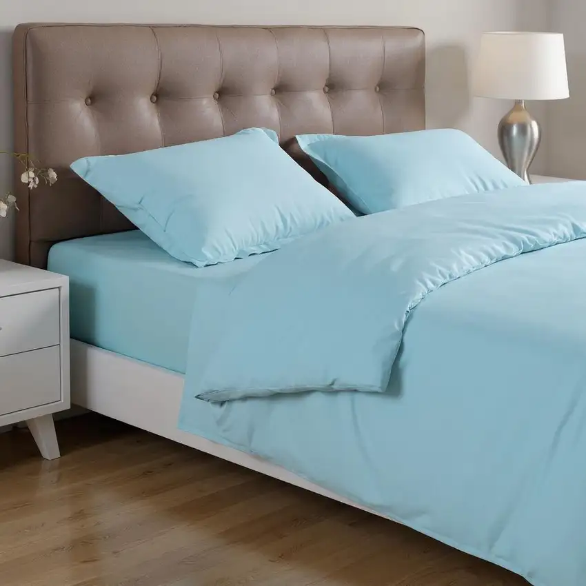 Light Blue Queen Rayon Washable Duvet Cover Set With Two Shams Photo 1