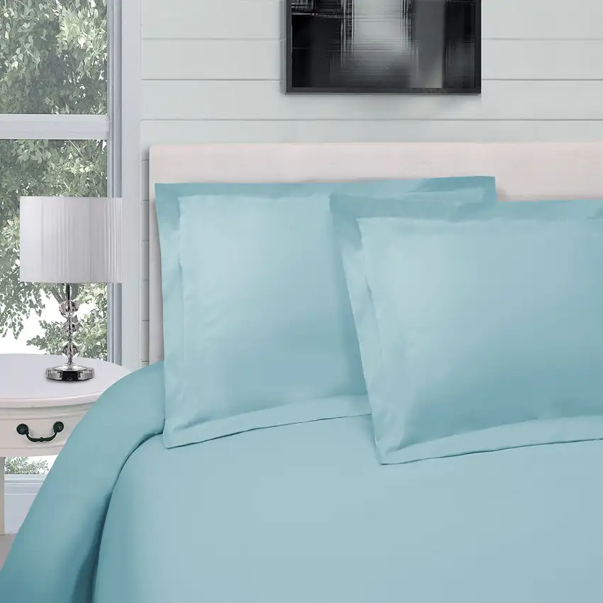 Light Blue Twin Cotton Blend Washable Duvet Cover Set With Sham Photo 3