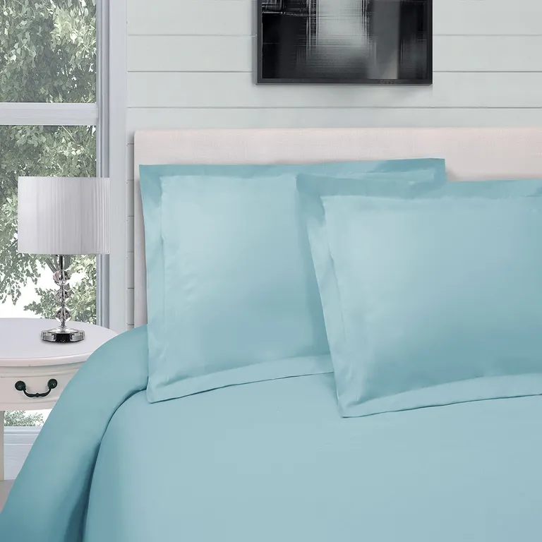 Light Blue Twin Cotton Blend Washable Duvet Cover Set With Sham Photo 3