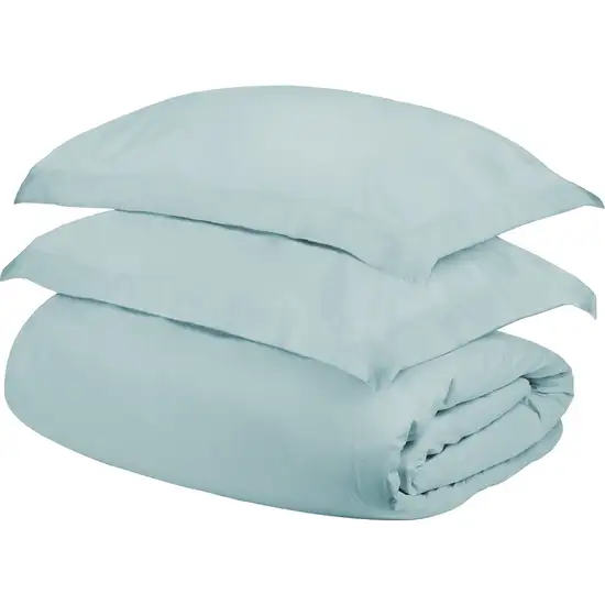 Light Blue Twin Cotton Blend Washable Duvet Cover Set With Sham Photo 1