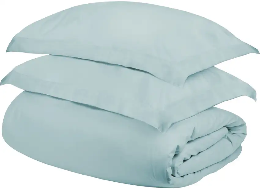 Light Blue Twin Cotton Blend Washable Duvet Cover Set With Sham Photo 1