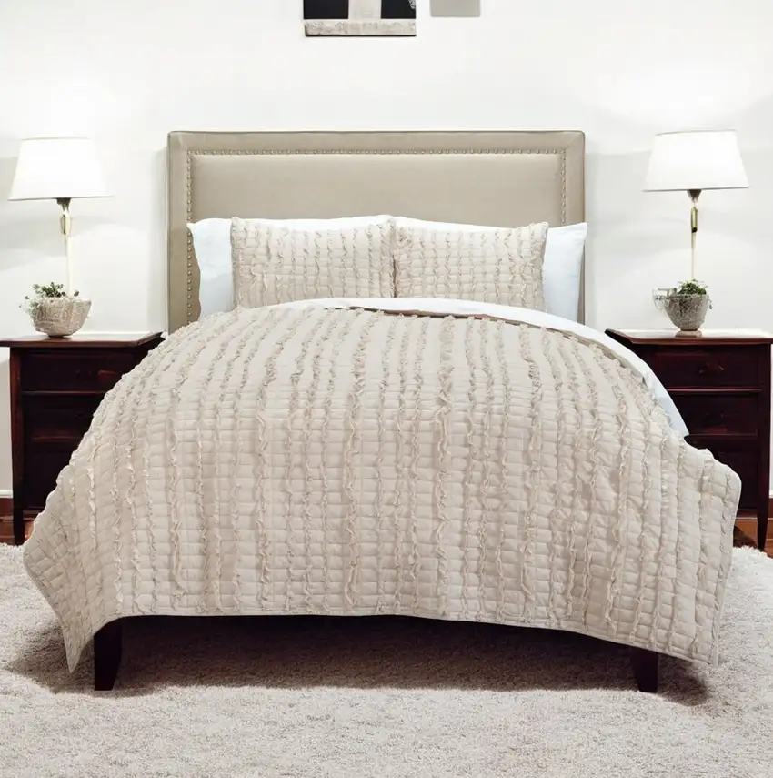 Light Blush Queen 100% Cotton 300 Thread Count Machine Washable Down Alternative Comforter Photo 1