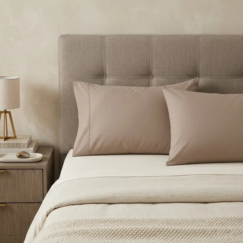 Set of Two Light Brown Cotton Queen Pillowcases Photo 1