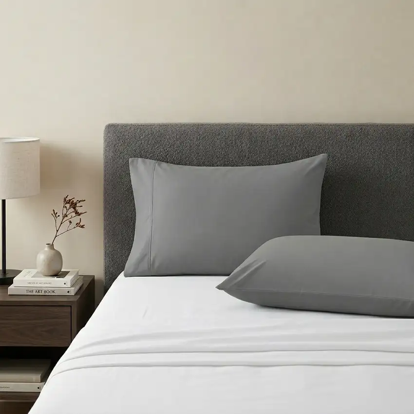 Set of Two Light Gray Cotton King Pillowcases Photo 1