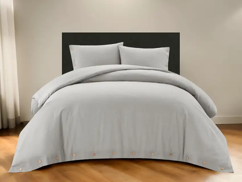 Light Gray King 100% Cotton 140 Thread Count Washable Duvet Cover Set Photo 1