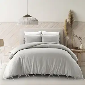 Photo of Light Gray King Linen 220 Thread Count Washable Duvet Cover Set