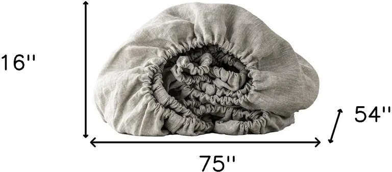 Light Gray Linen Full Double Fitted sheet Photo 4