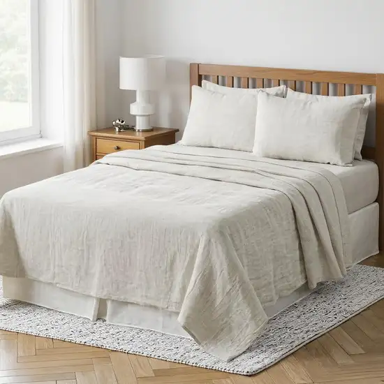 Light Gray Linen Full Double Flat Sheet Photo 2