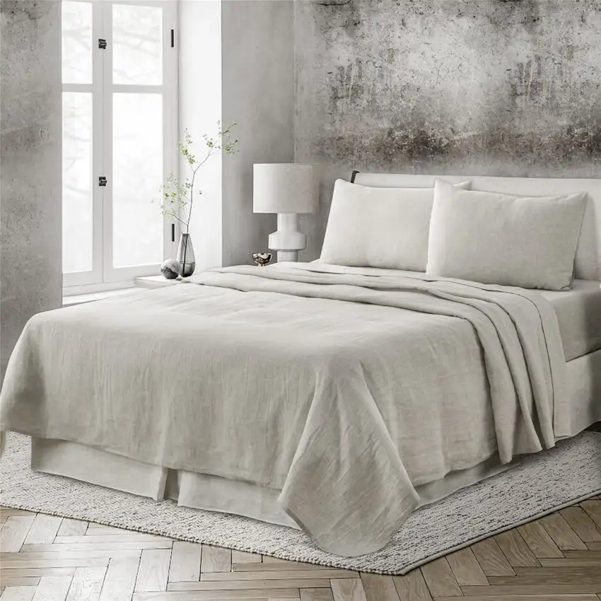Light Gray Linen King Flat Sheet Photo 5