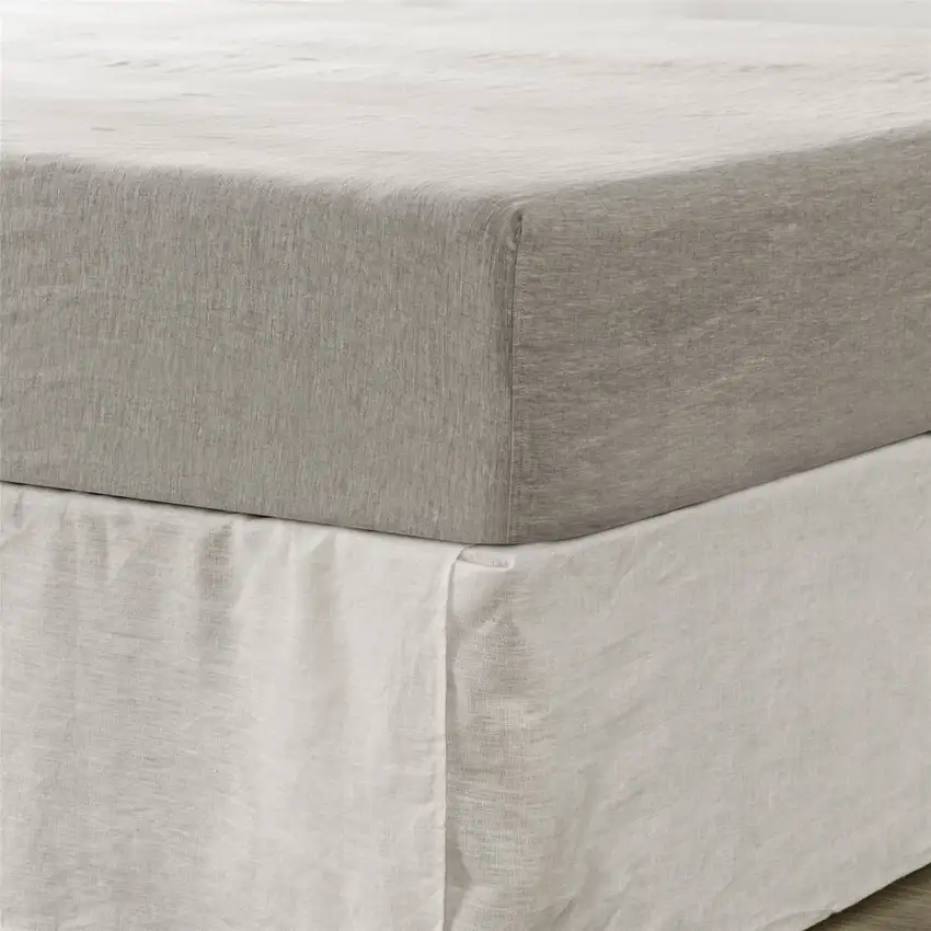 Light Gray Linen Twin Fitted Sheet Photo 5