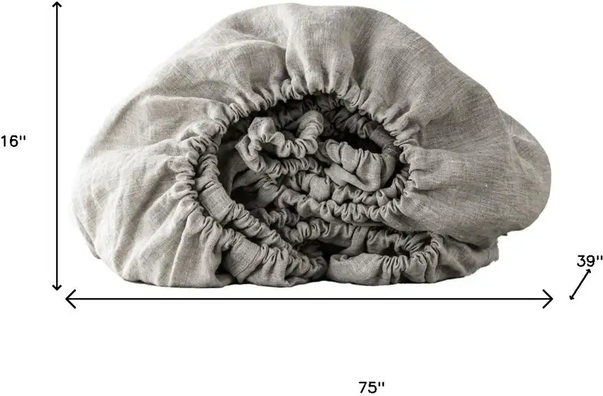 Light Gray Linen Twin Fitted Sheet Photo 6