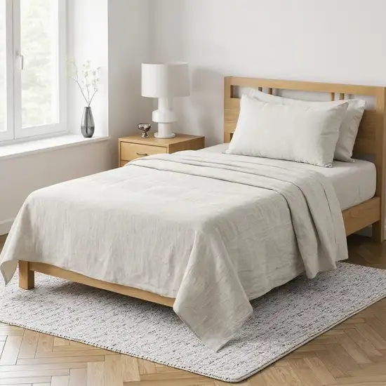 Light Gray Linen Twin Flat Sheet Photo 2