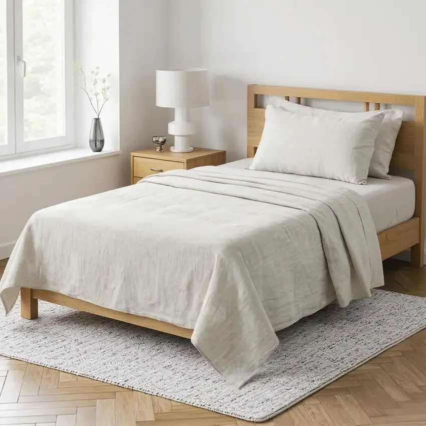Light Gray Linen Twin Flat Sheet Photo 2