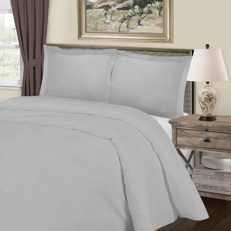 Light Gray Queen Cotton Blend Washable Duvet Cover Set Photo 4