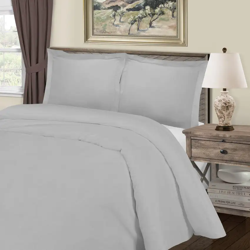 Light Gray Queen Cotton Blend Washable Duvet Cover Set Photo 4