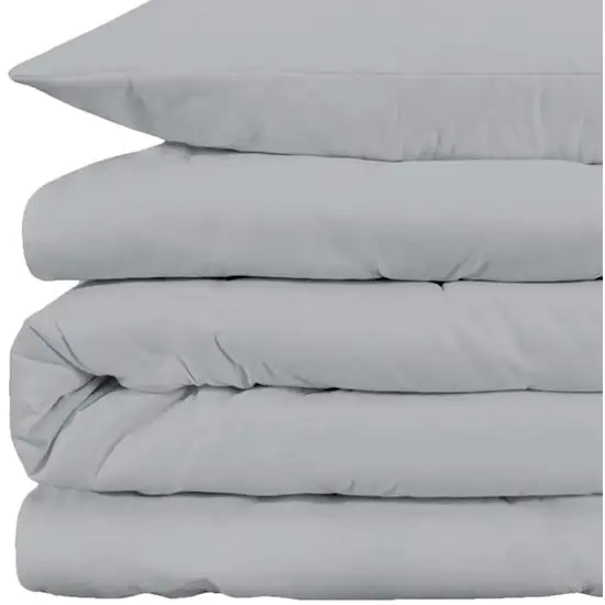 Light Gray Queen Cotton Blend Washable Duvet Cover Set Photo 3