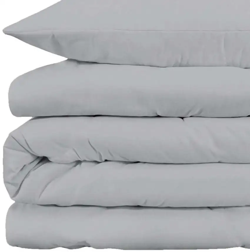 Light Gray Queen Cotton Blend Washable Duvet Cover Set Photo 3