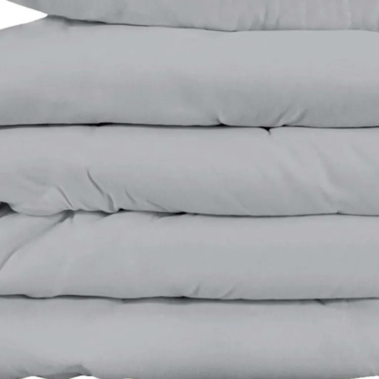 Light Gray Queen Cotton Blend Washable Duvet Cover Set Photo 2