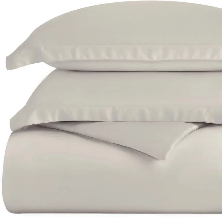 Light Gray Twin Cotton Blend Washable Duvet Cover Set Photo 2