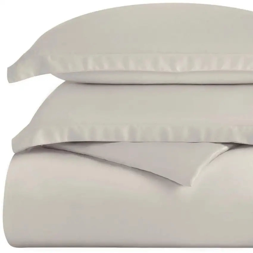 Light Gray Twin Cotton Blend Washable Duvet Cover Set Photo 1