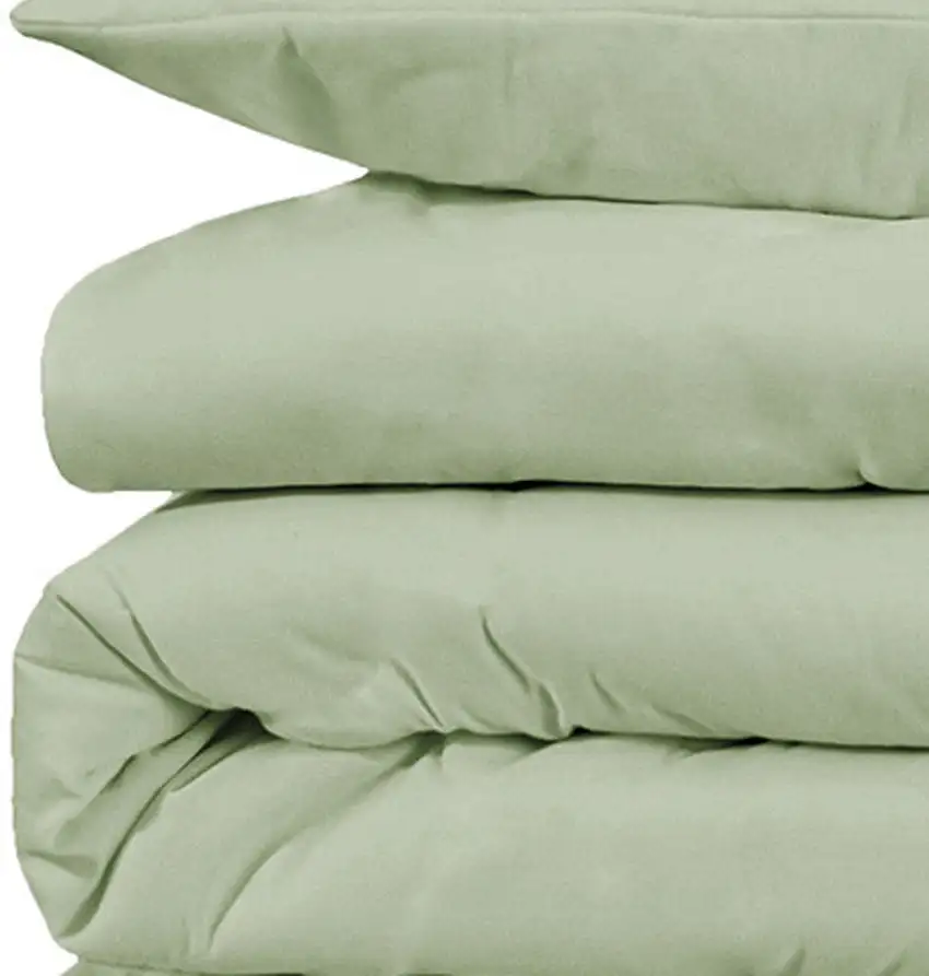 Light Green Queen Cotton Blend 1000 Thread Count Washable Duvet Cover Set Photo 3