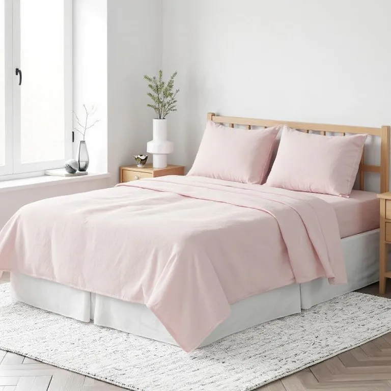 Light Pink Linen Full Double Flat Sheet Photo 2