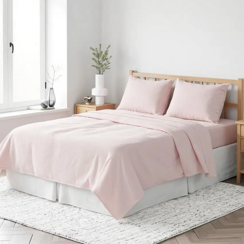 Light Pink Linen Full Double Flat Sheet Photo 2