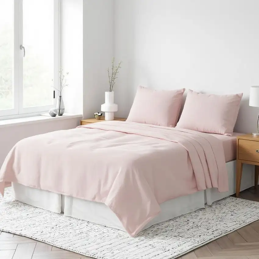 Light Pink Linen Twin Flat Sheet Photo 2