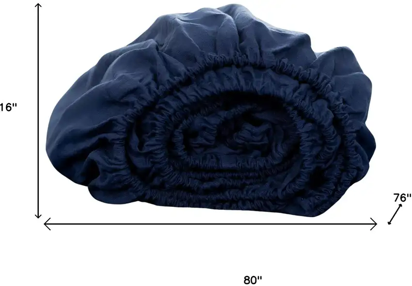 Navy Blue Linen King Fitted Sheet Photo 8