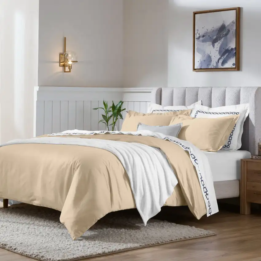 Linen Queen Cotton Blend Washable Duvet Cover Set Photo 1