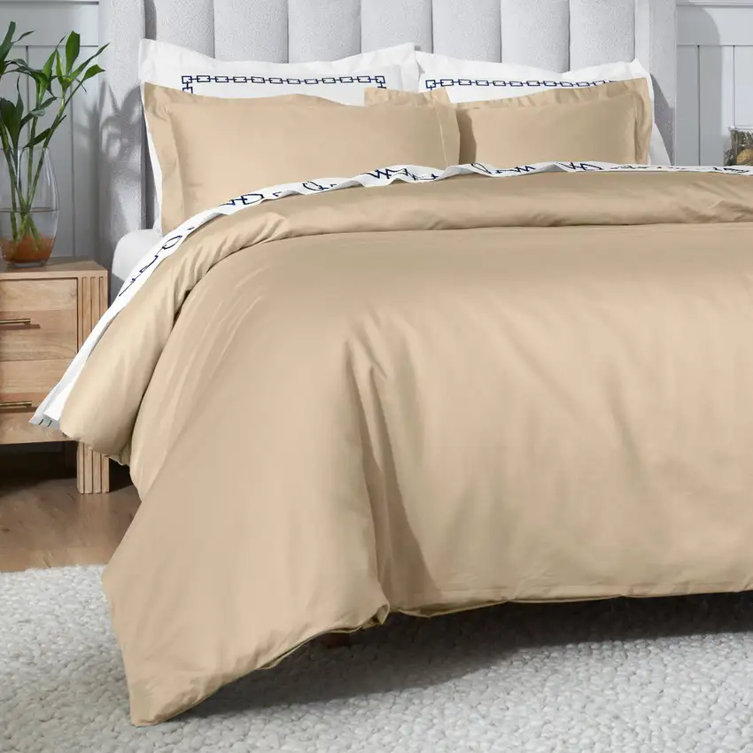 Linen Queen Cotton Blend Washable Duvet Cover Set Photo 2