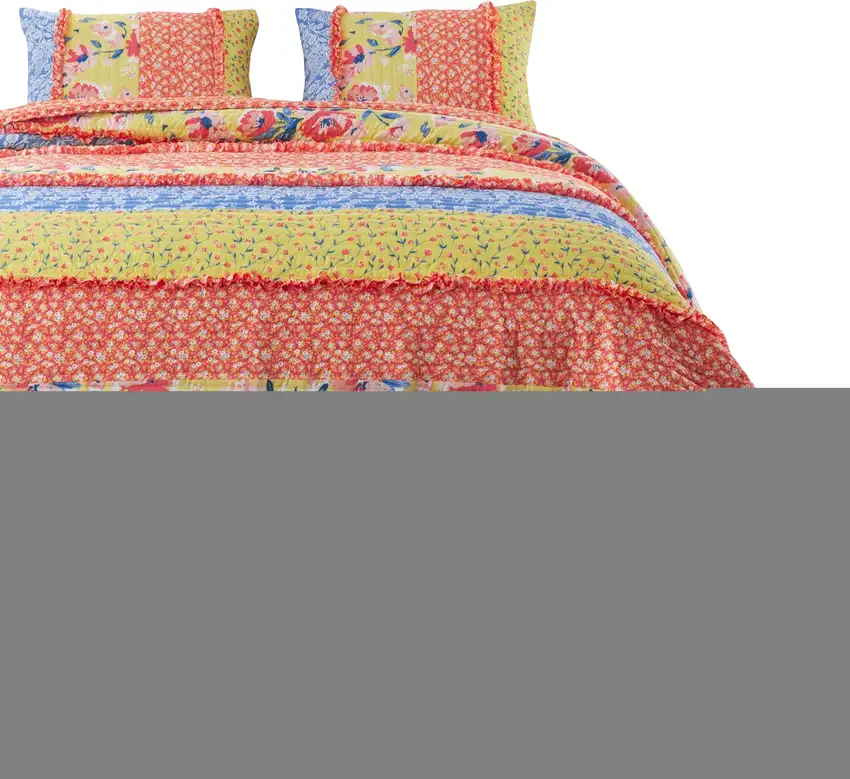 Lio 2 Piece Microfiber Twin Quilt Set, Bohemian Floral Pattern, Multicolor Photo 5