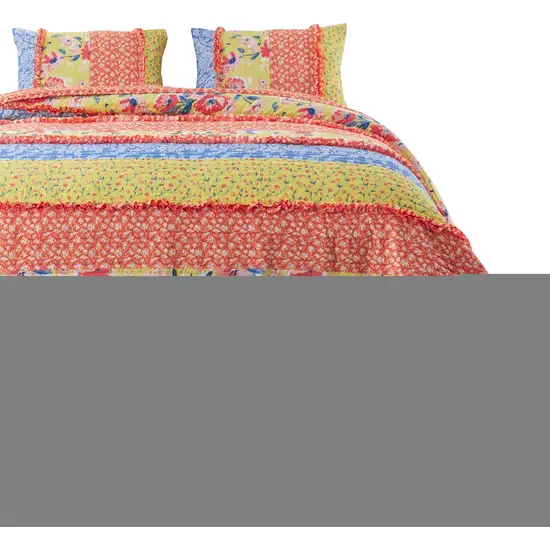 Lio 2 Piece Microfiber Twin Quilt Set, Bohemian Floral Pattern, Multicolor Photo 5
