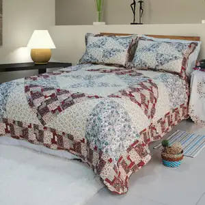 Photo of Little Folka Dots - 100% Cotton 2PC Floral Vermicelli-Quilted Patchwork Quilt Set (Twin Size)