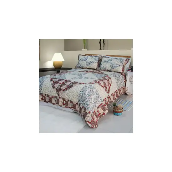 Little Folka Dots -  100% Cotton 2PC Floral Vermicelli-Quilted Patchwork Quilt Set (Twin Size) Photo 2